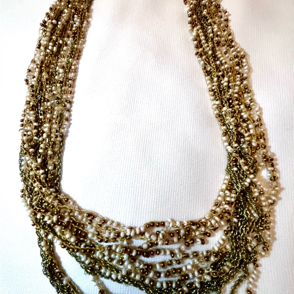 Cookie Lee Gold and White Beaded Multi-Strand Necklace